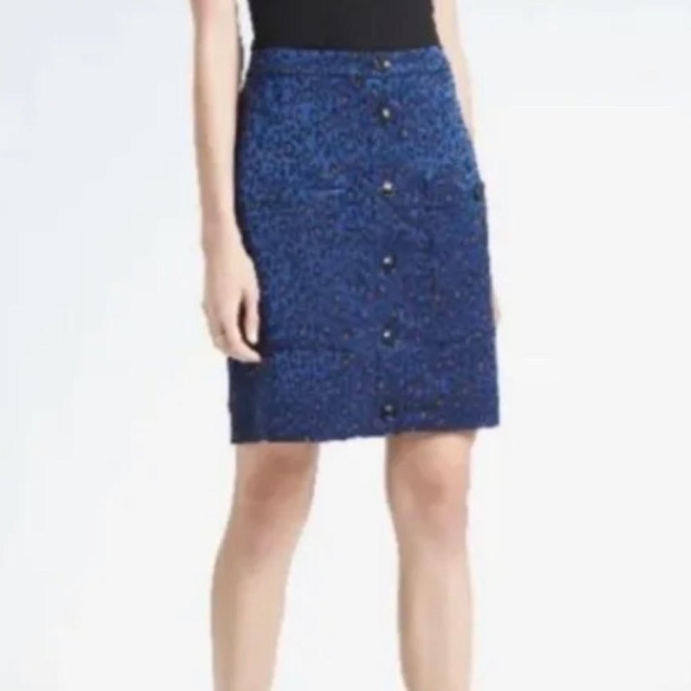 Banana Republic Blue Leopard Print Skirt 14 Tall